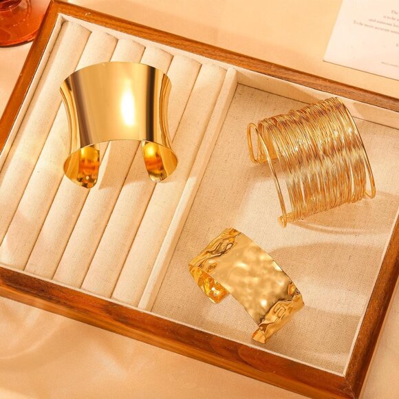3PCS Gold Chunky Cuff Bracelets for Women Irregular Minimalist Statement Bangle - Picture 7 of 7